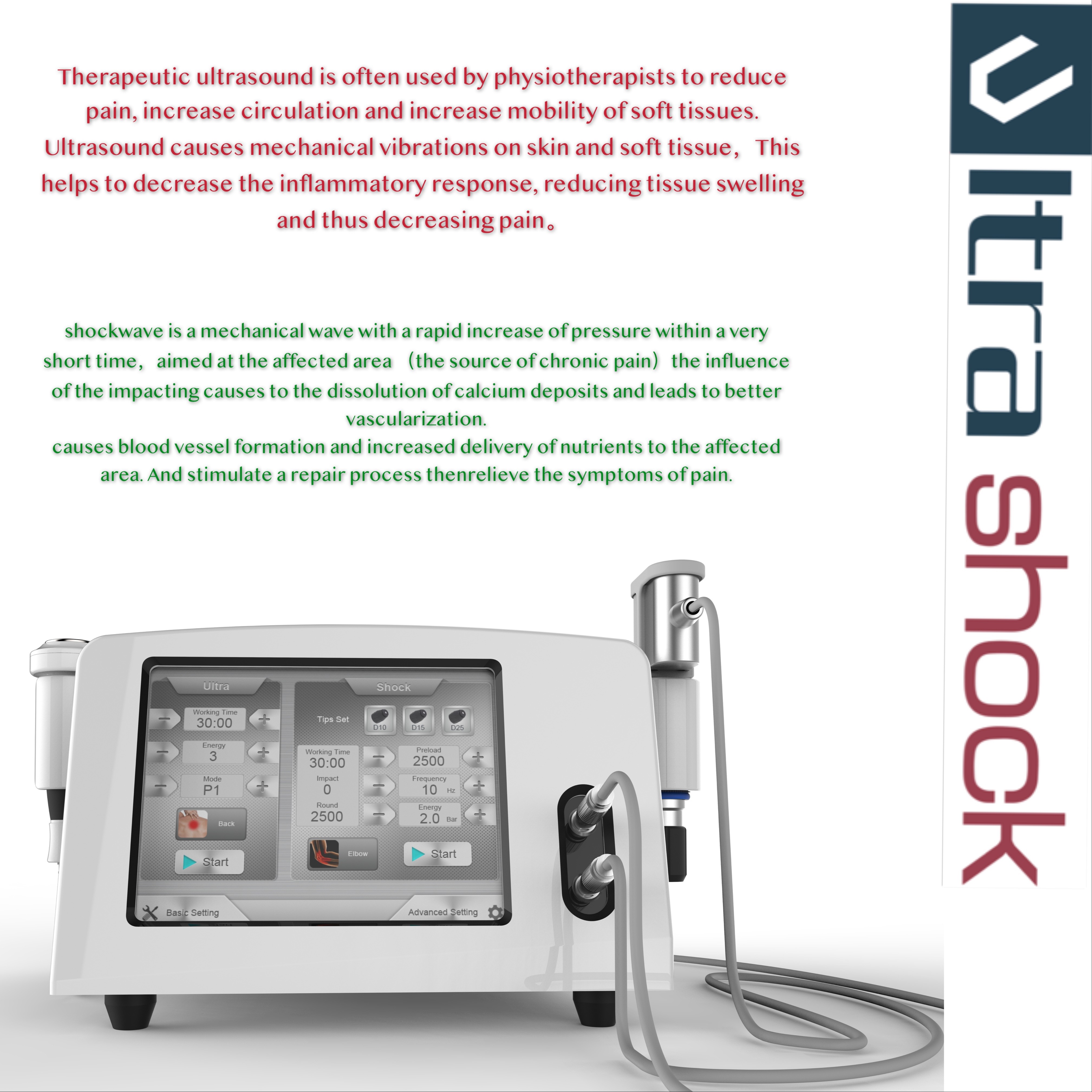 Machine simple ou double de physiothérapie d'ultrason de sortie pour le soulagement de la douleur de corps